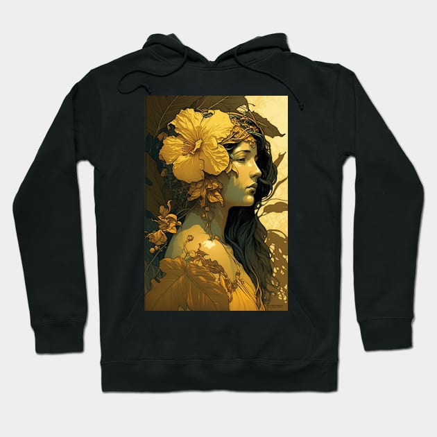 Hawaiian Woman With Yellow Hibiscus Hoodie by ArtNouveauChic